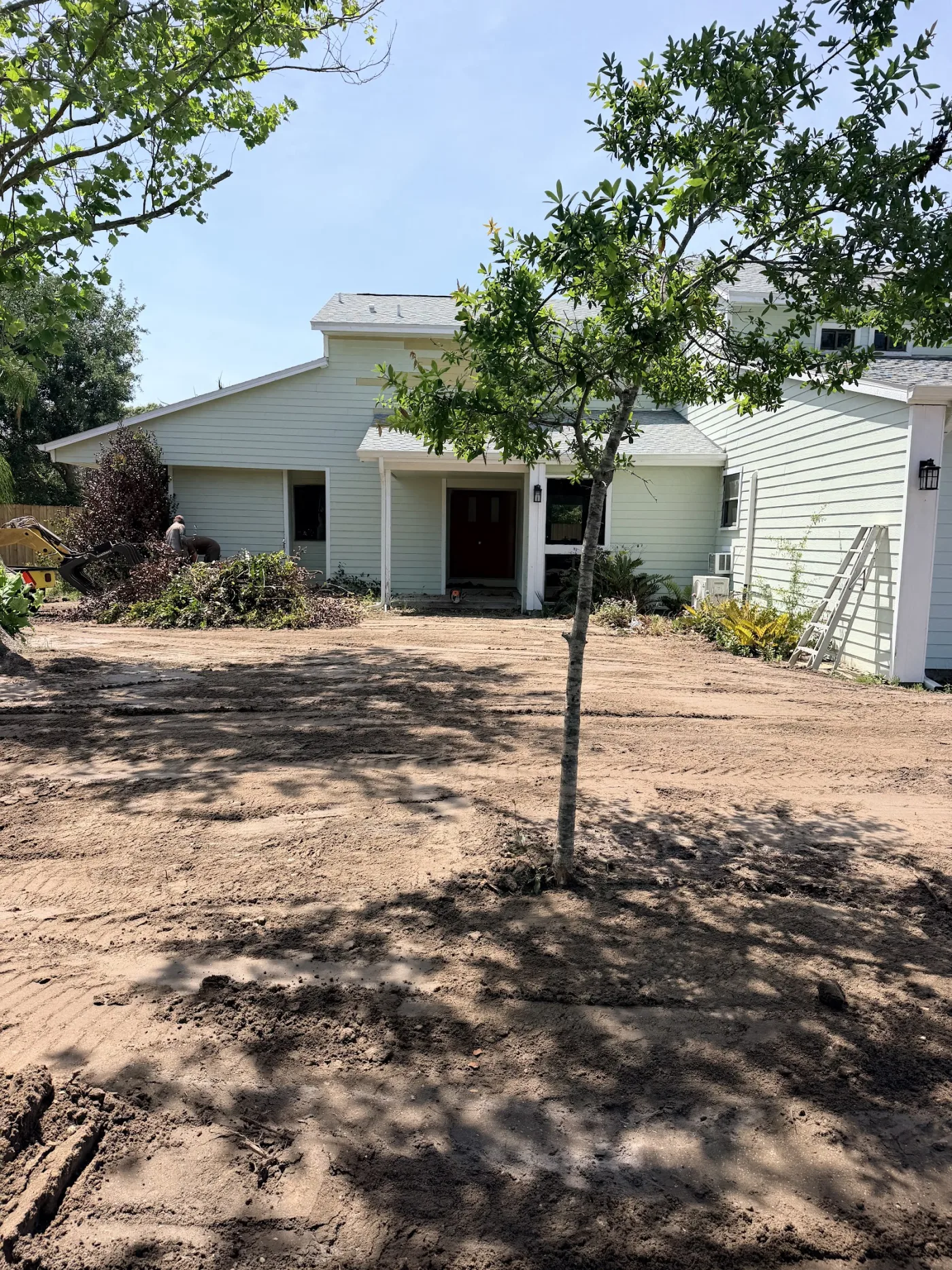Driveway line freshly worked and graded